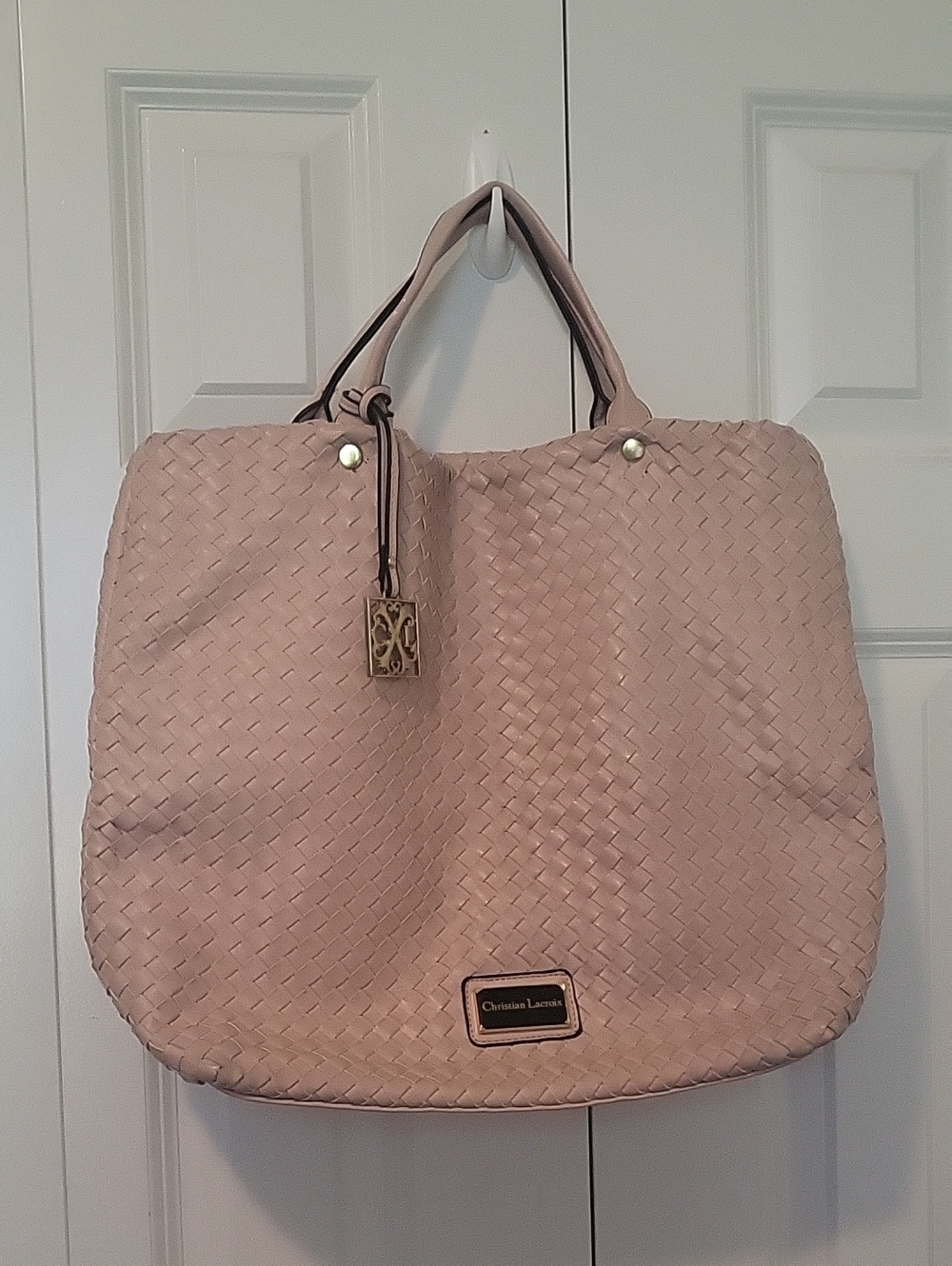 Christian Lacroix Dusty Pink Leather Woven Tote
